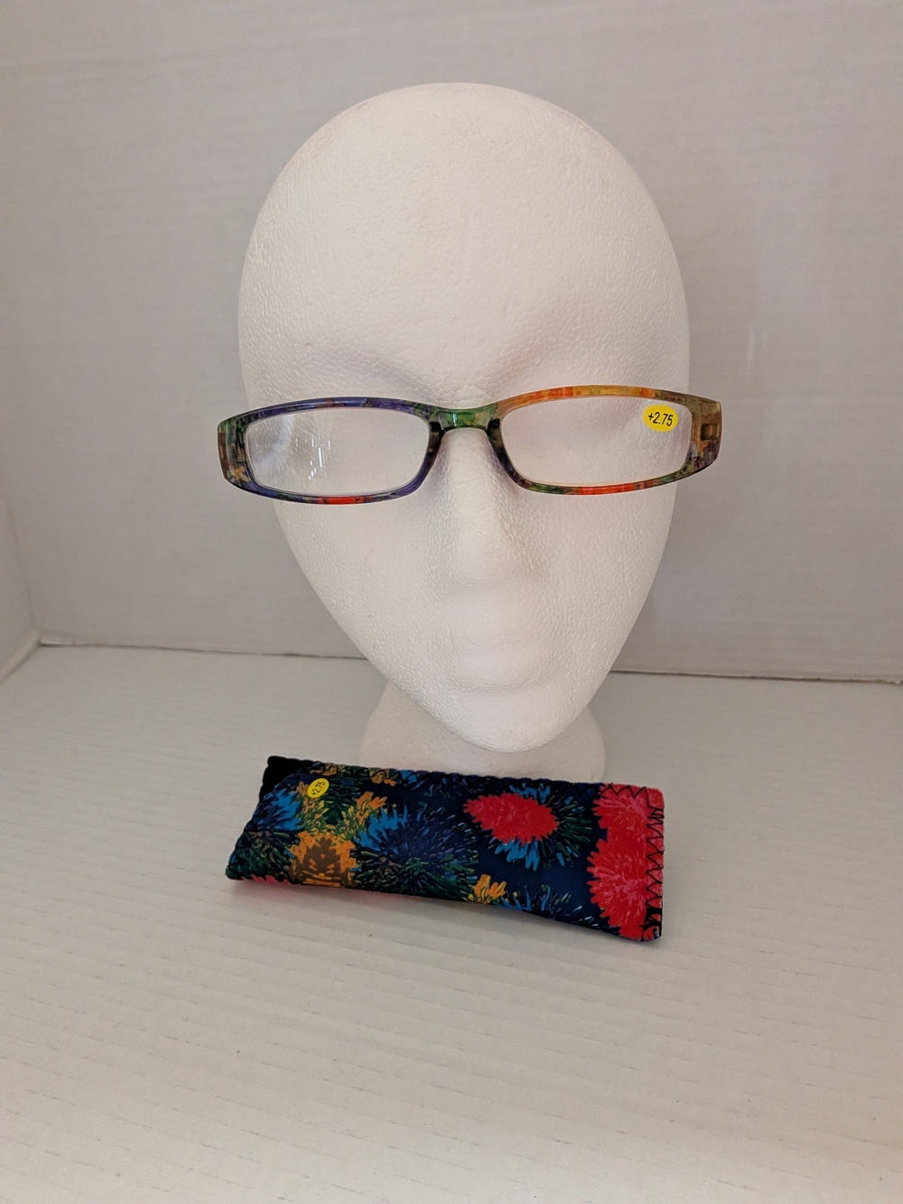 Tie Dye Readers with Matching Case  Retro Multicolor Floral ,Power +2.75 nwot